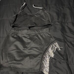 SHEIN Black Skirt with Rhinestone Fringe